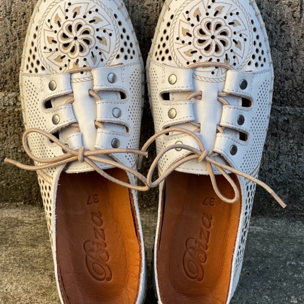 Biza White Perforated Lace-Up Shoes
